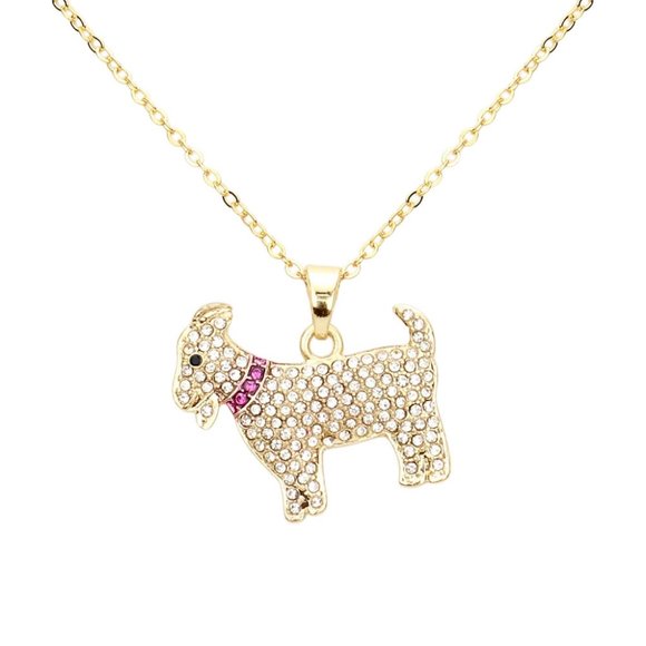 NEW Gold Dipped Rhinestone Embellished Goat Pendant Necklace - Picture 3 of 3